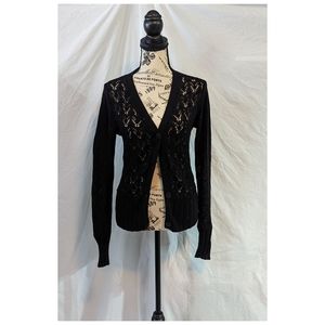 Lands End Black Lace V-neck Knitted Cardigan, Small